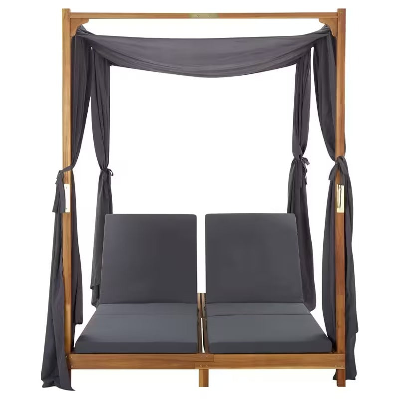 Bain de soleil double en bois avec rideaux