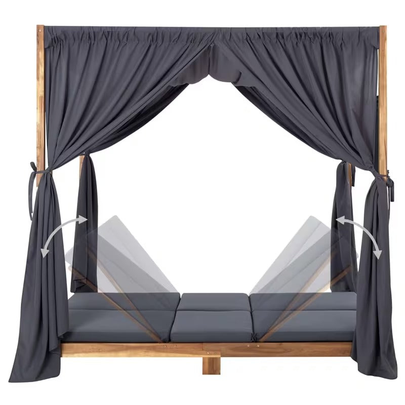 Bain de soleil double en bois avec rideaux