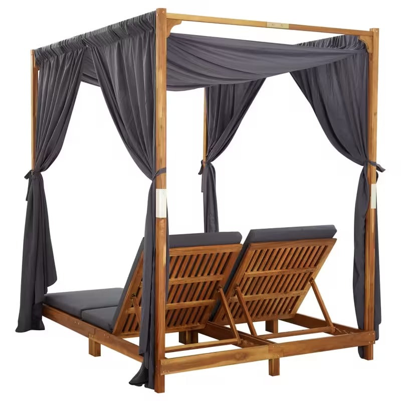 Bain de soleil double en bois avec rideaux