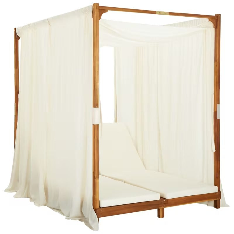 Bain de soleil double en bois avec rideaux