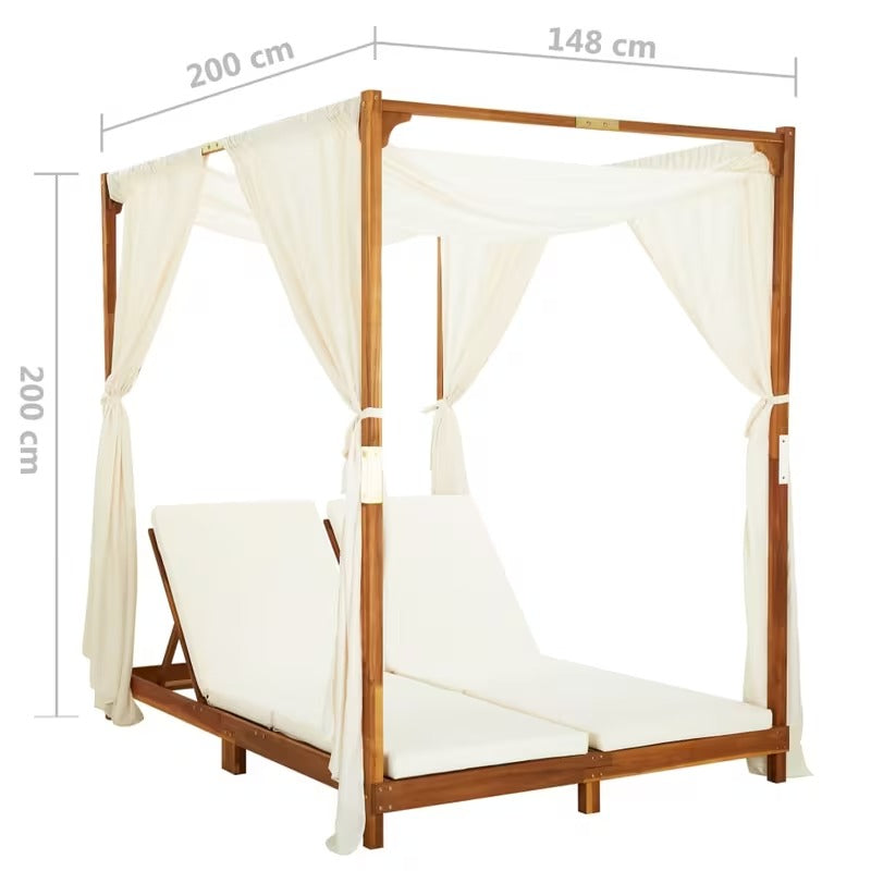 Bain de soleil double en bois avec rideaux