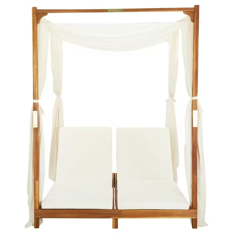 Bain de soleil double en bois avec rideaux