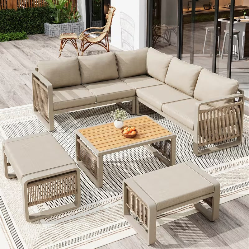 Salon de jardin design en corde 6 pièces
