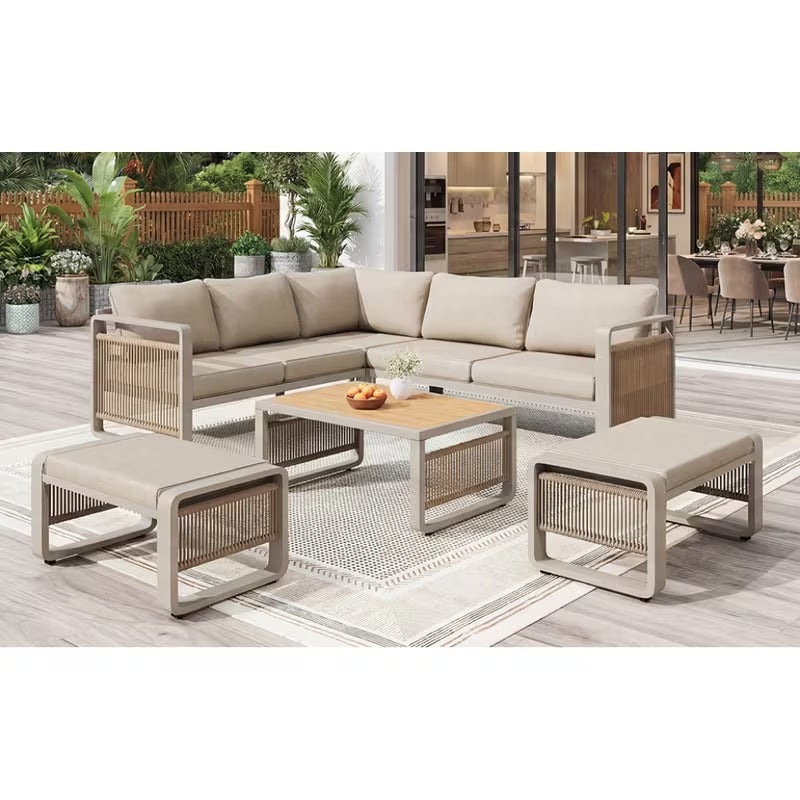 Salon de jardin design en corde 6 pièces