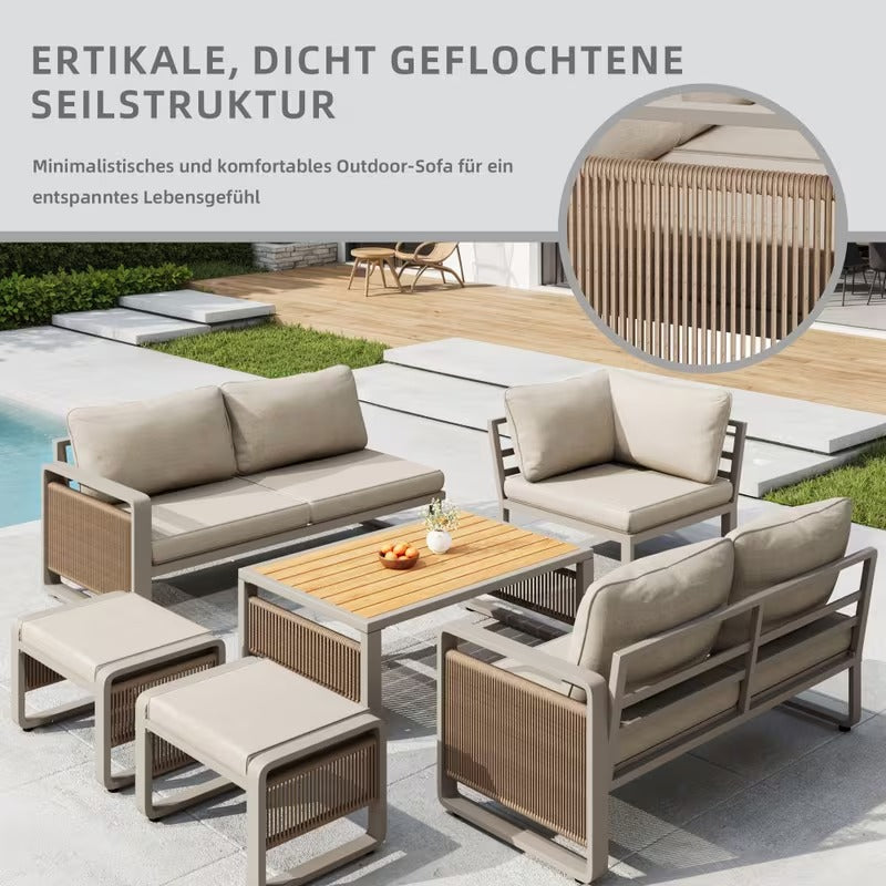 Salon de jardin design en corde 6 pièces