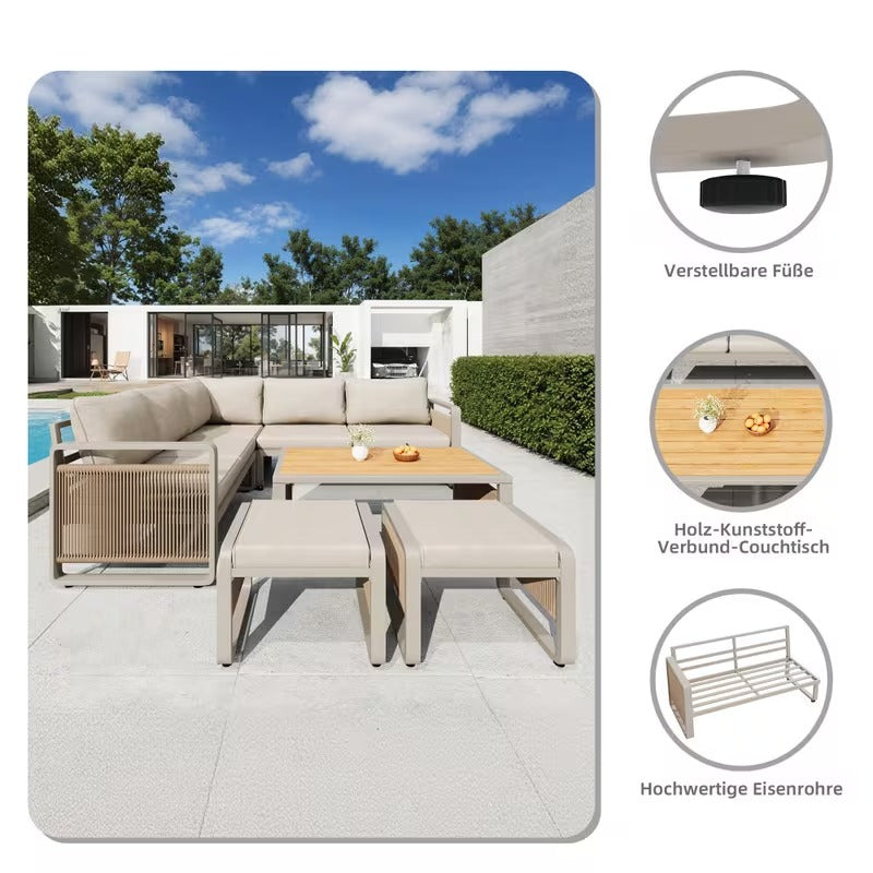 Salon de jardin design en corde 6 pièces