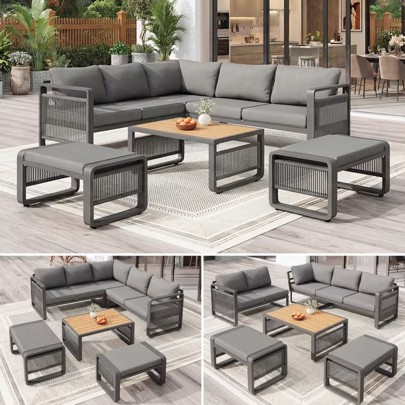 Salon de jardin design en corde 6 pièces