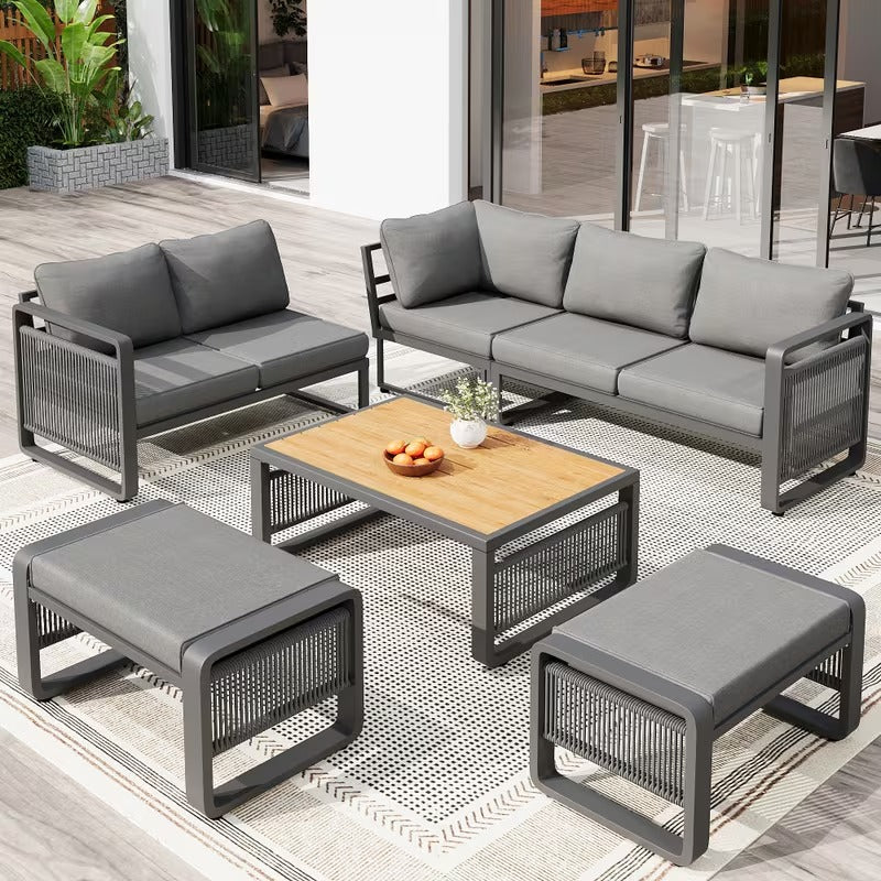 Salon de jardin design en corde 6 pièces