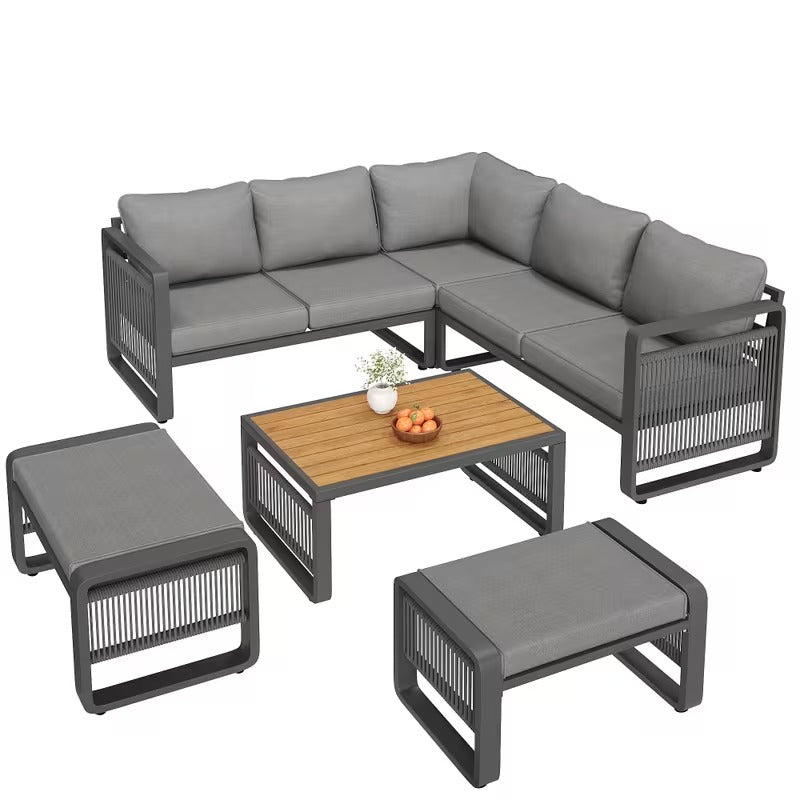 Salon de jardin design en corde 6 pièces