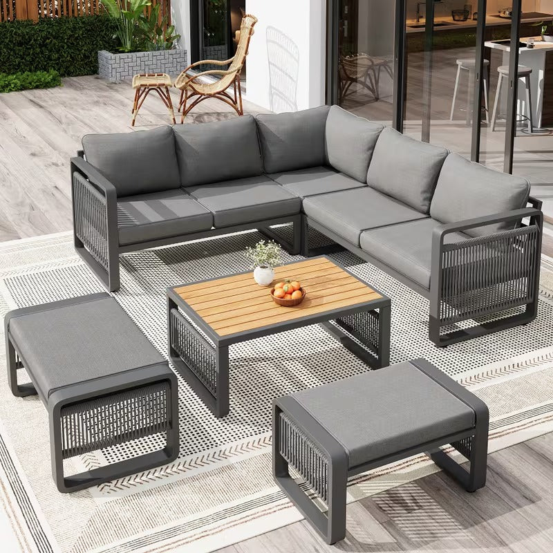 Salon de jardin design en corde 6 pièces