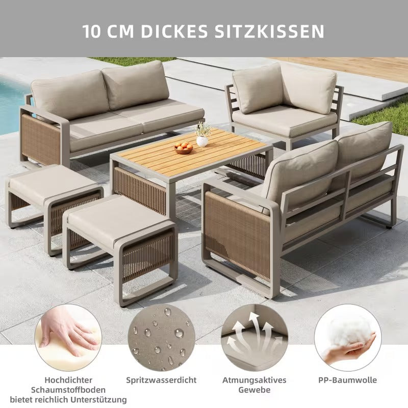 Salon de jardin design en corde 6 pièces