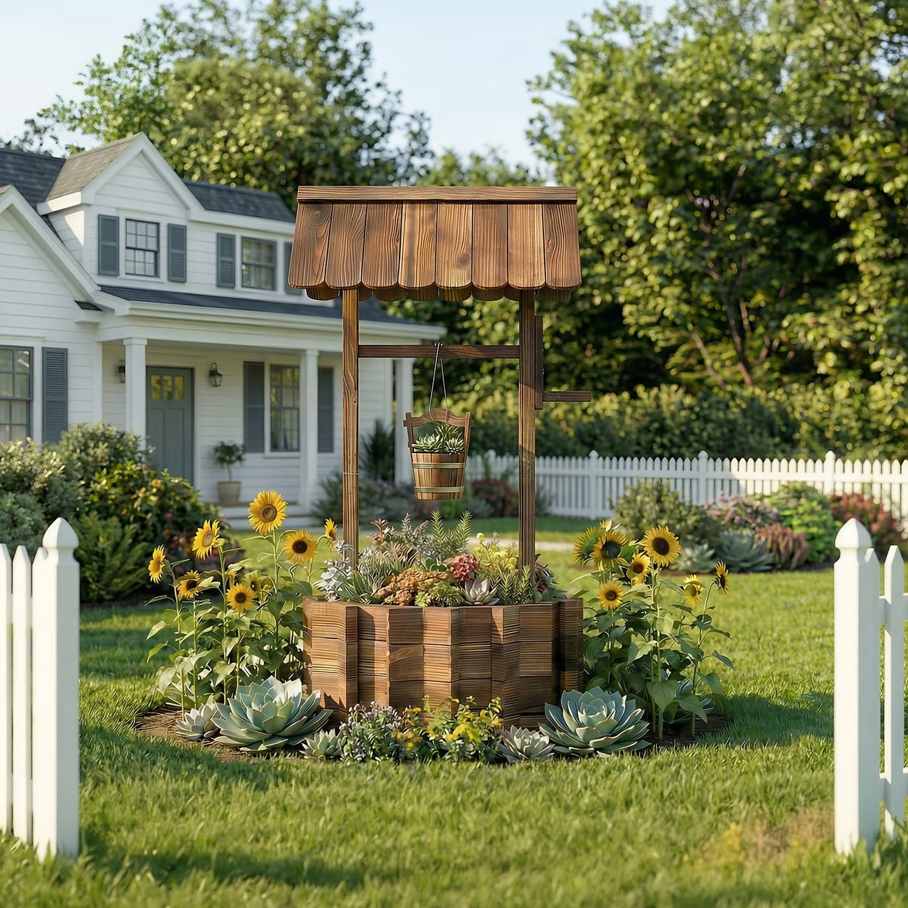 Jardinière puits à souhaits en bois