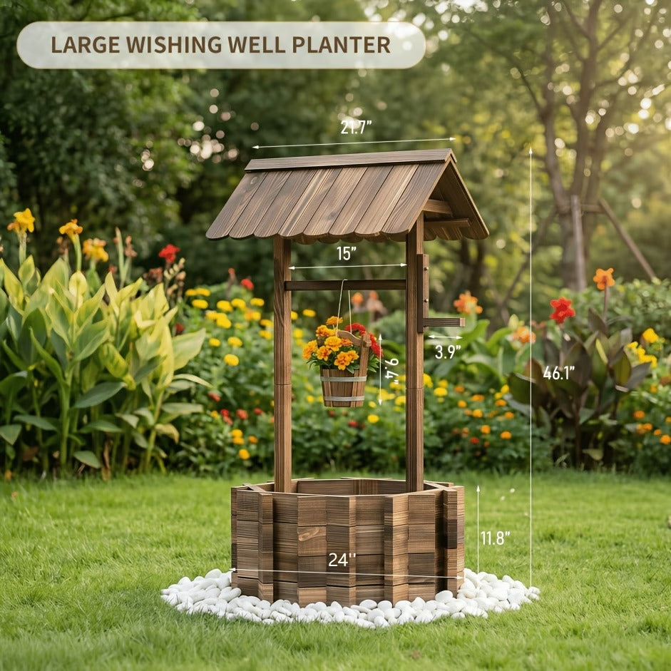 Jardinière puits à souhaits en bois