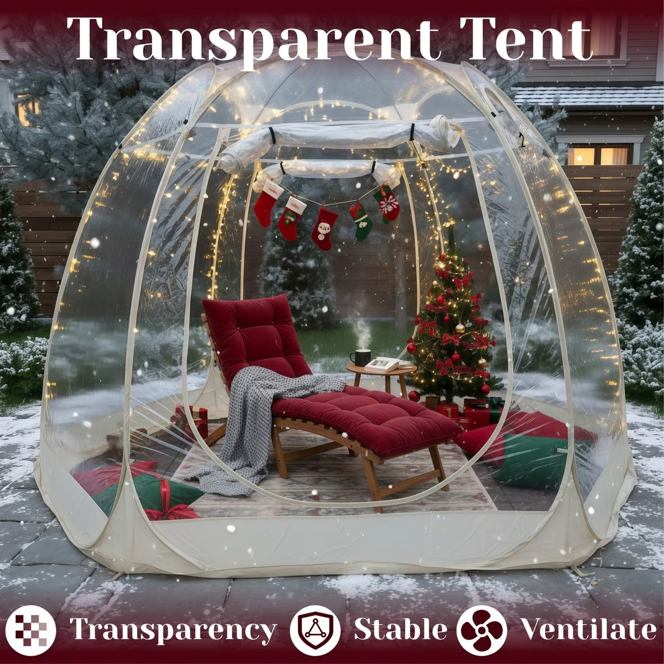 Tente ronde transparente pop-up en PVC pour jardin
