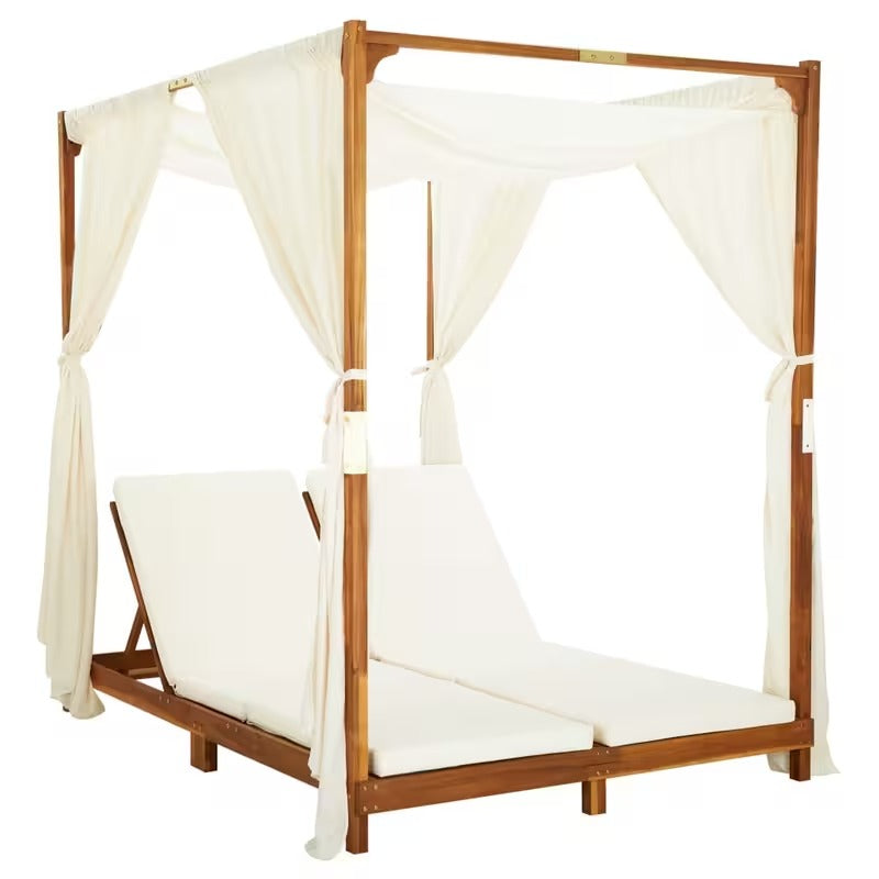 Bain de soleil double en bois avec rideaux