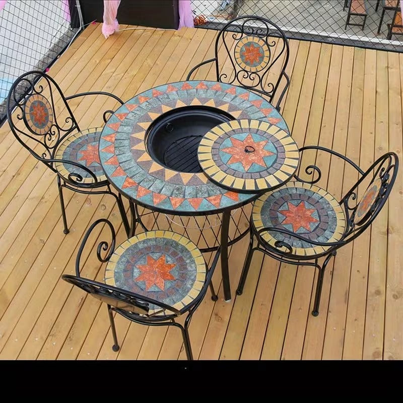Brasero pliable mosaïque bleu 68 cm