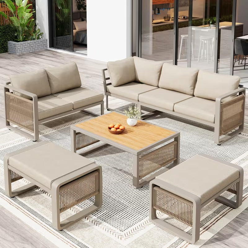 Salon de jardin design en corde 6 pièces
