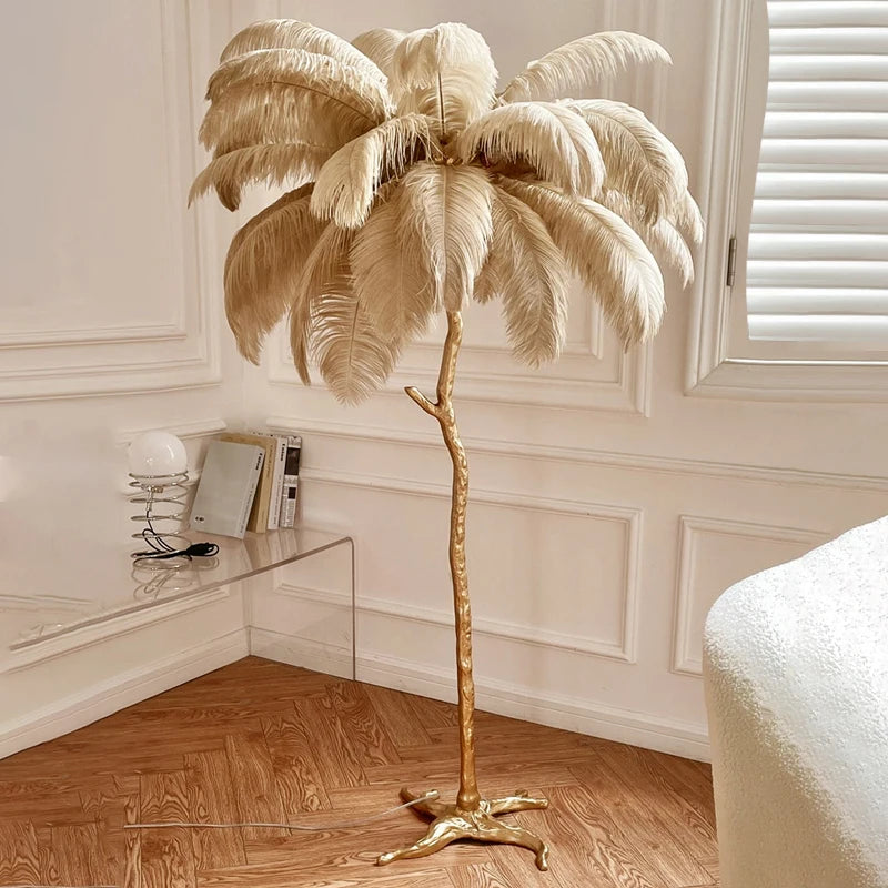 Lampe LED Autoportante en Plume d’Autruche