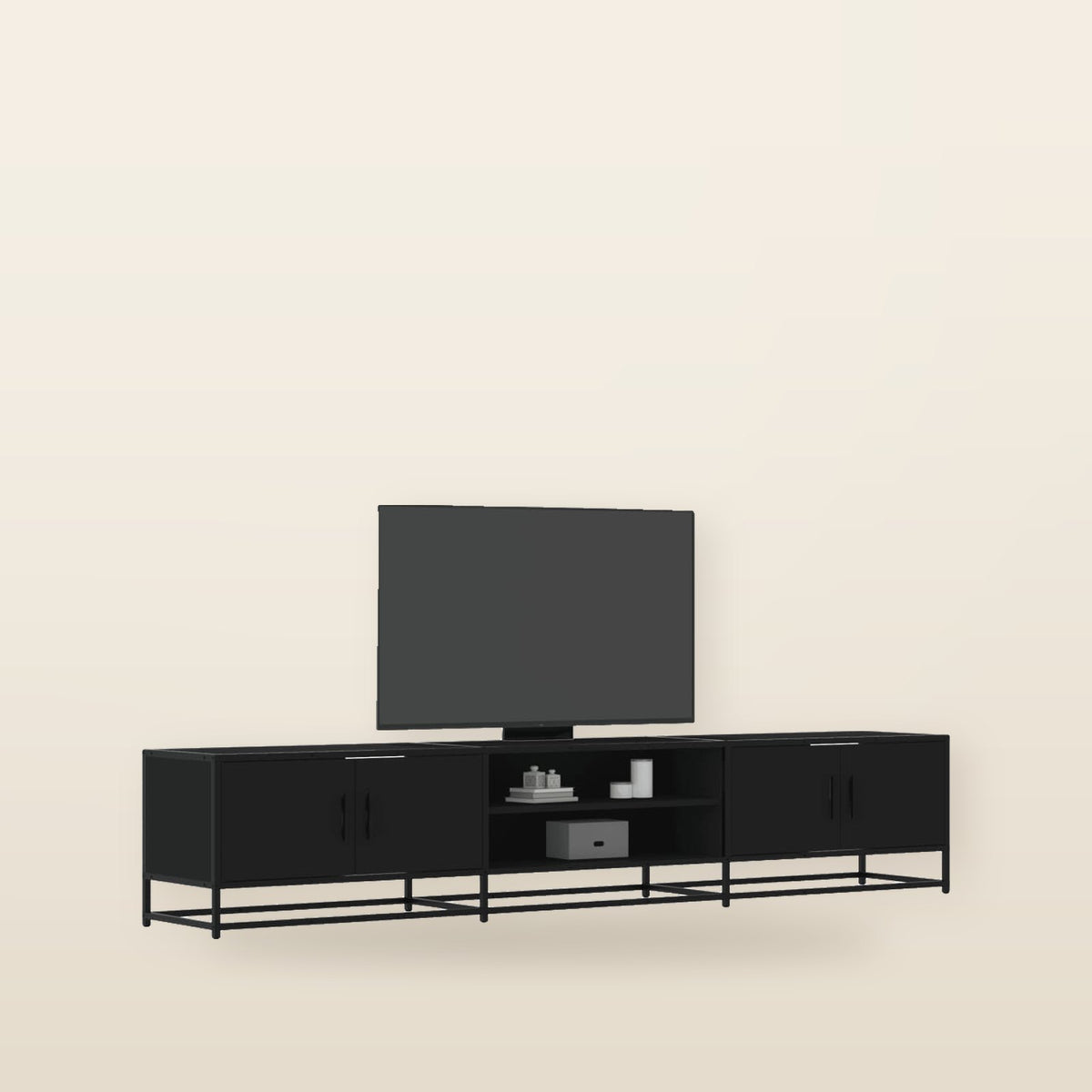 Meuble TV Industriel 180 cm – Bois & Métal – Grand Espace de Rangement
