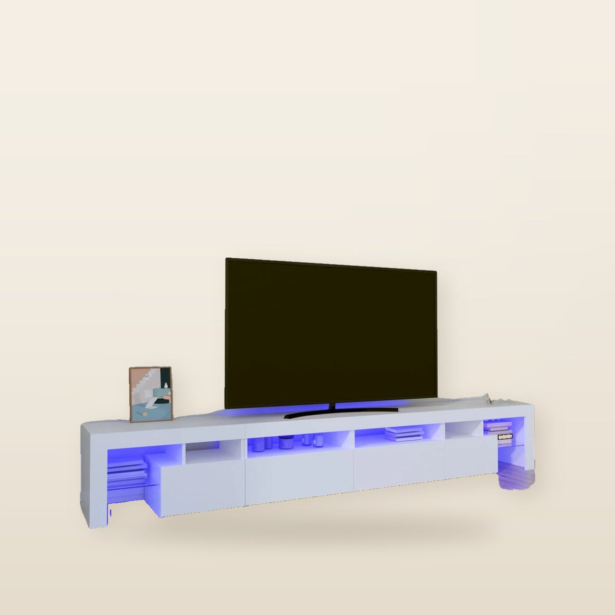 Meuble TV Moderne avec LED RVB – Finition Gris Béton