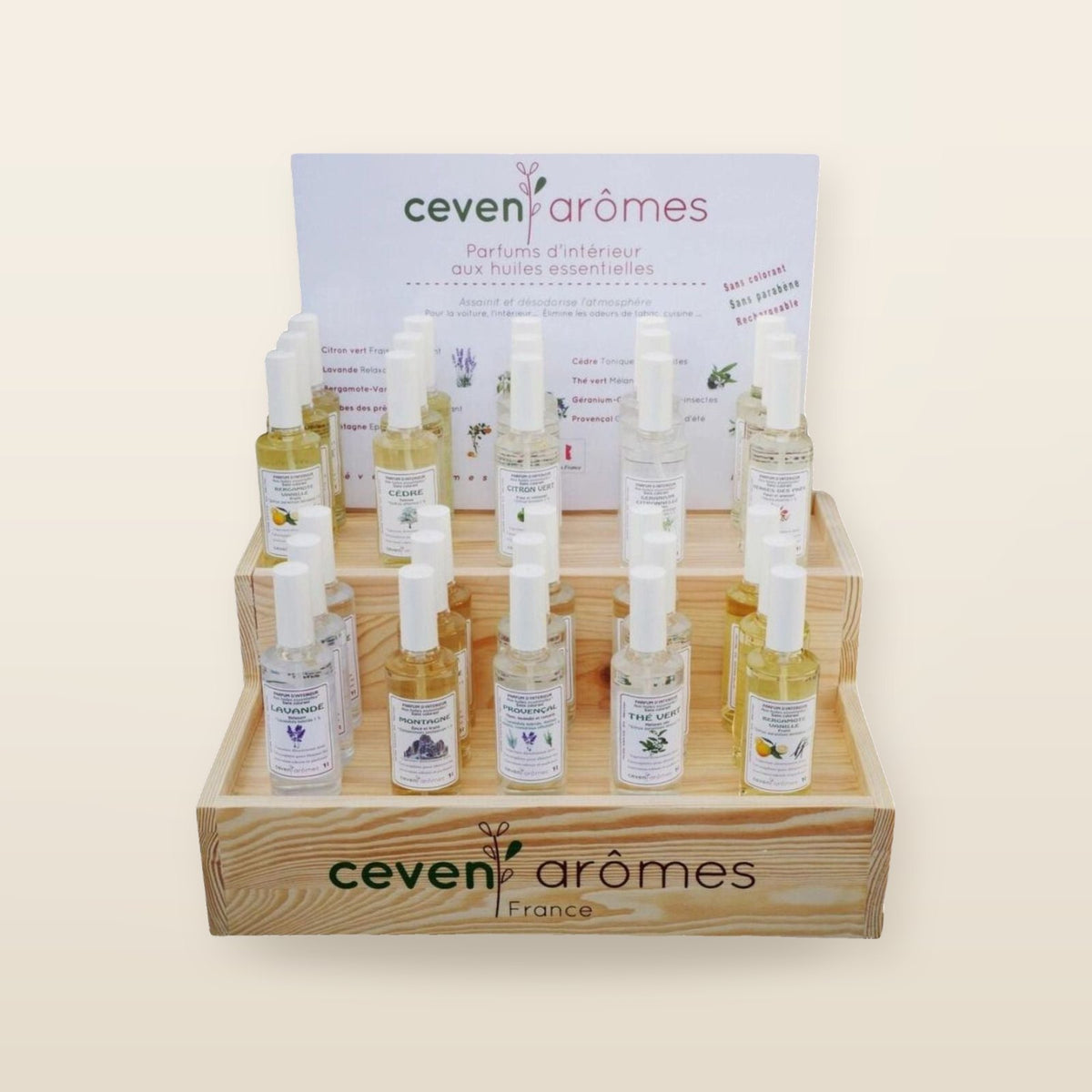 Lot de 63 sprays parfum d’intérieur aux huiles essentielles bio – Céven’Arômes