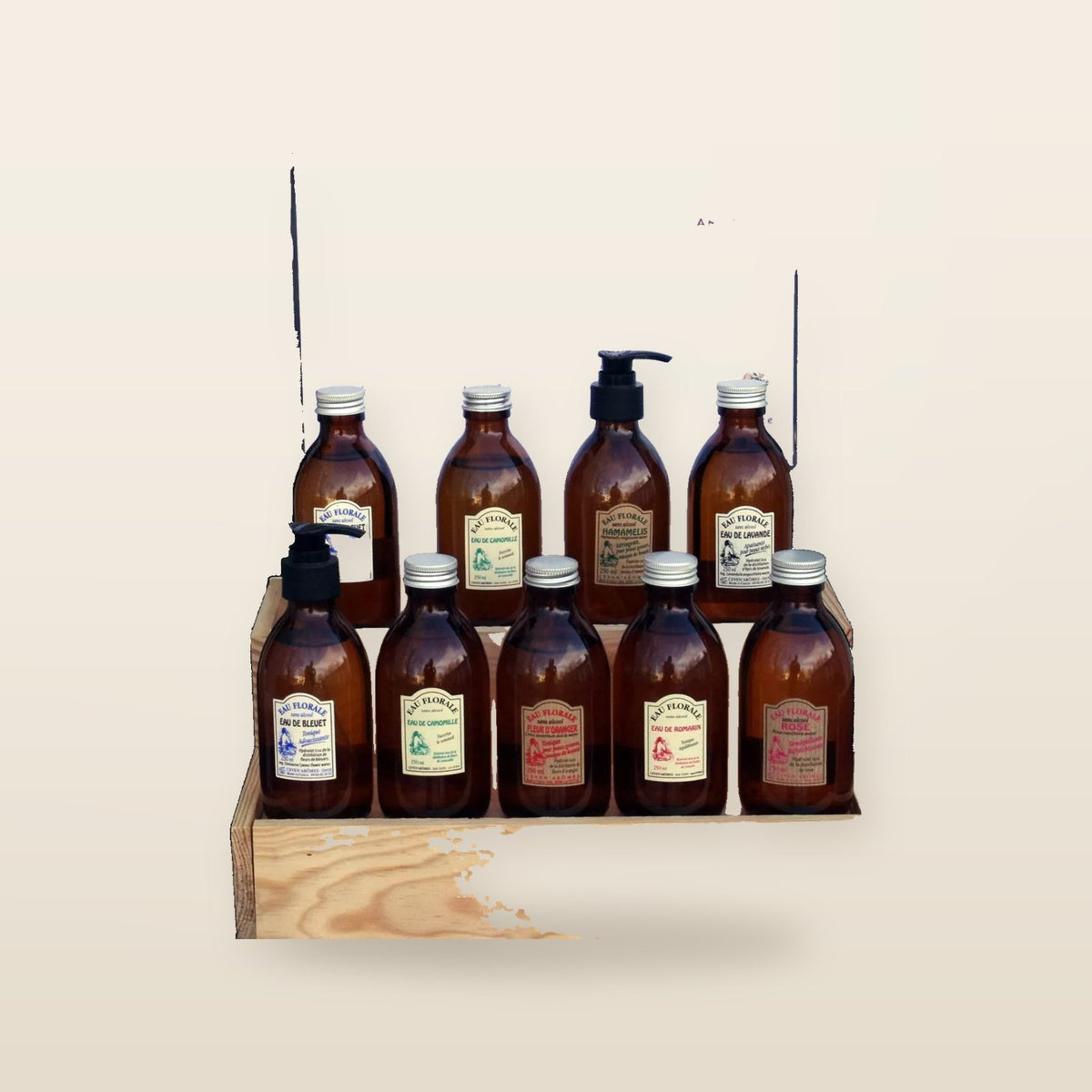 Packung mit 36 ​​Blütenwasser mit kostenlosem Display