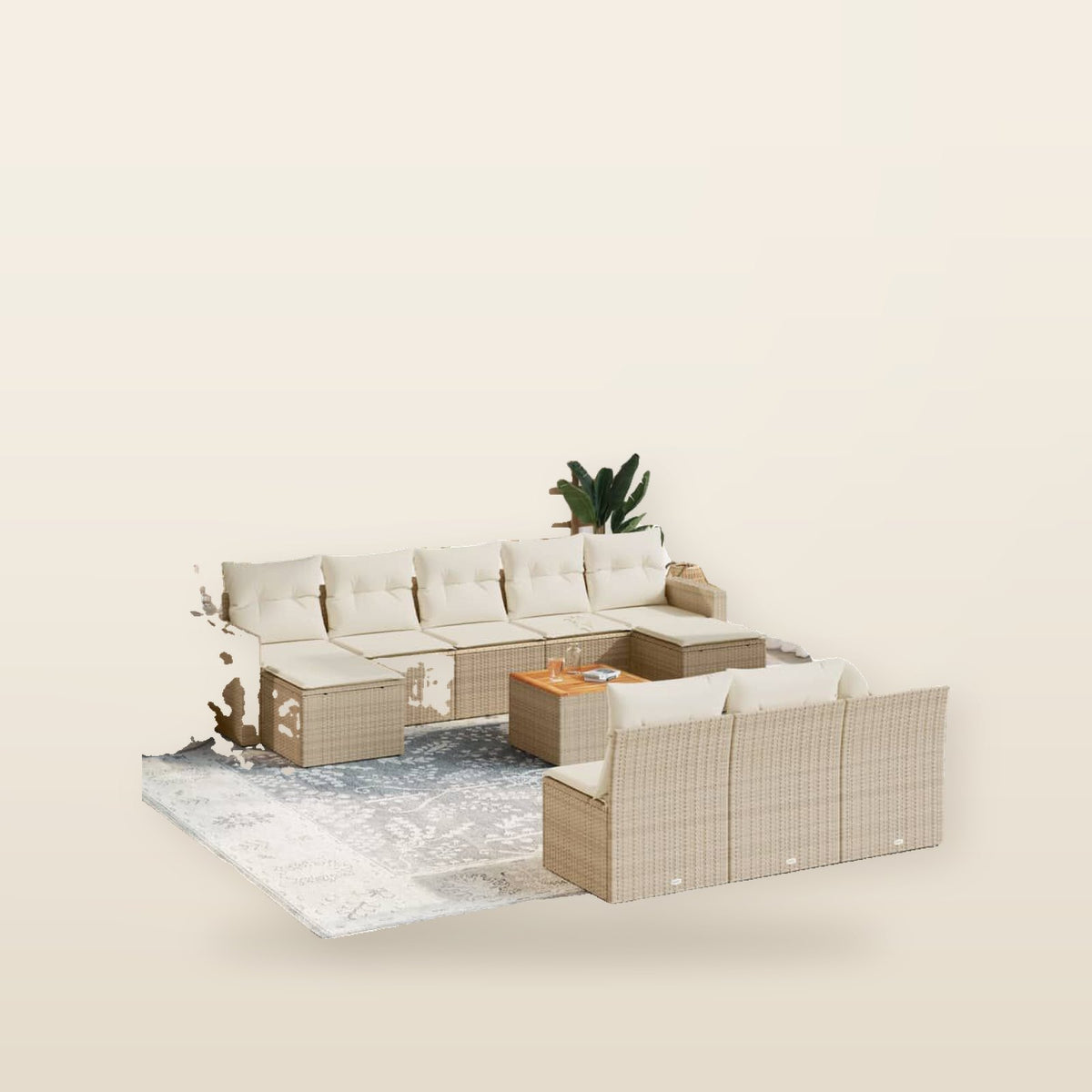 Salon de jardin 11 pièces en résine tressée – Beige et Crème