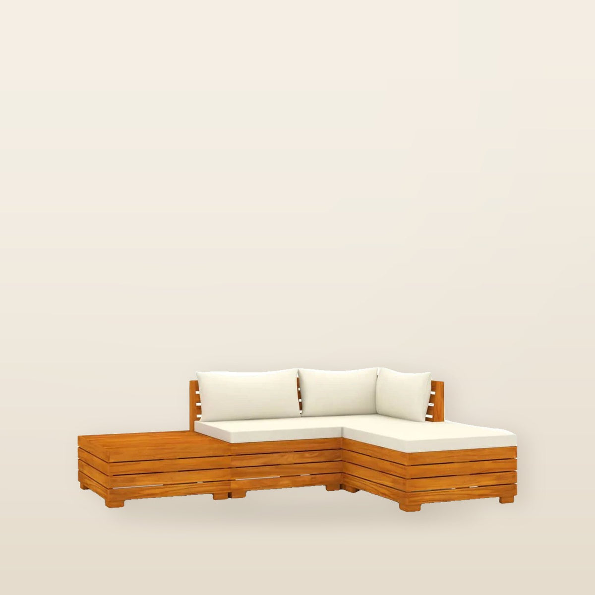 Salon jardin bois acacia 12 pièces + coussins Crème