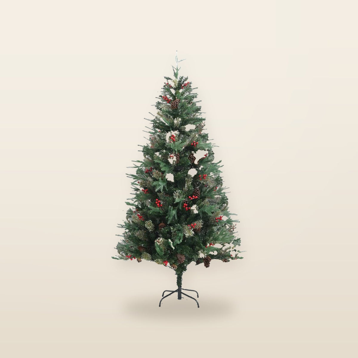 Sapin de Noël artificiel avec pommes de pin et baies – 195 ou 225 cm
