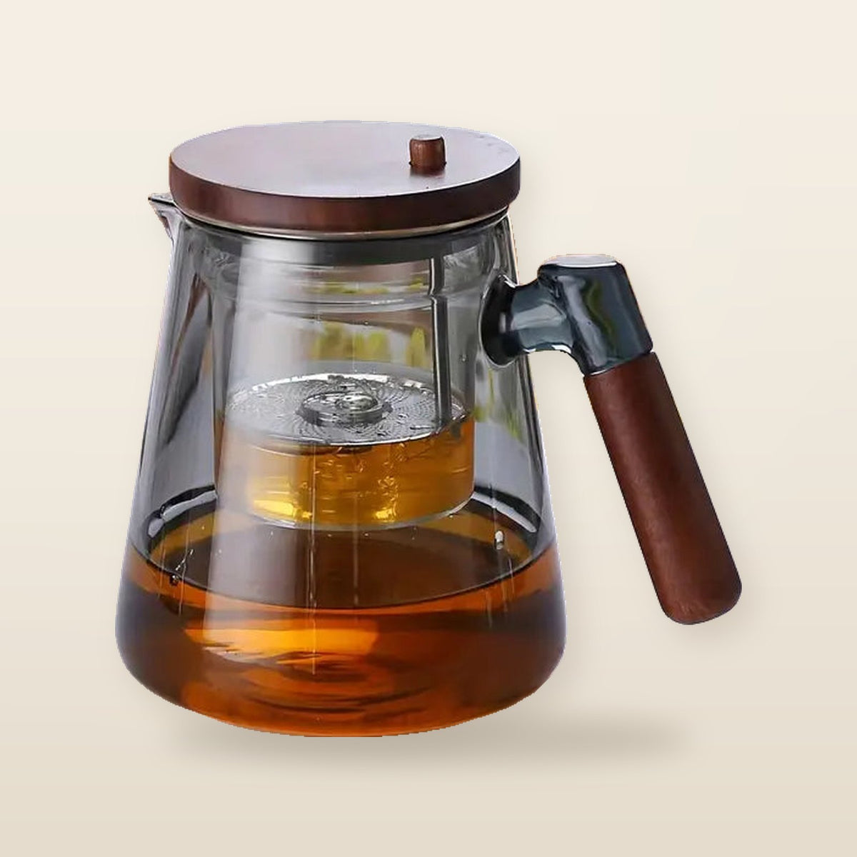 Théière en Verre Borosilicate avec Poignée en Noyer