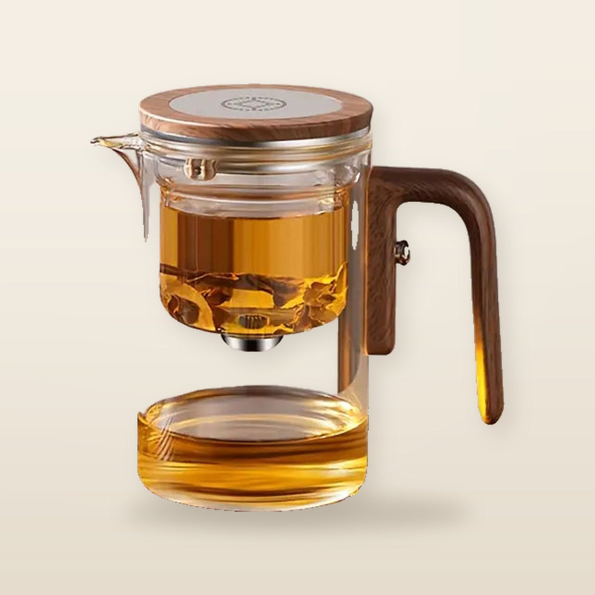 Premium Teekanne aus Glas mit Holzgriff - 600 ml