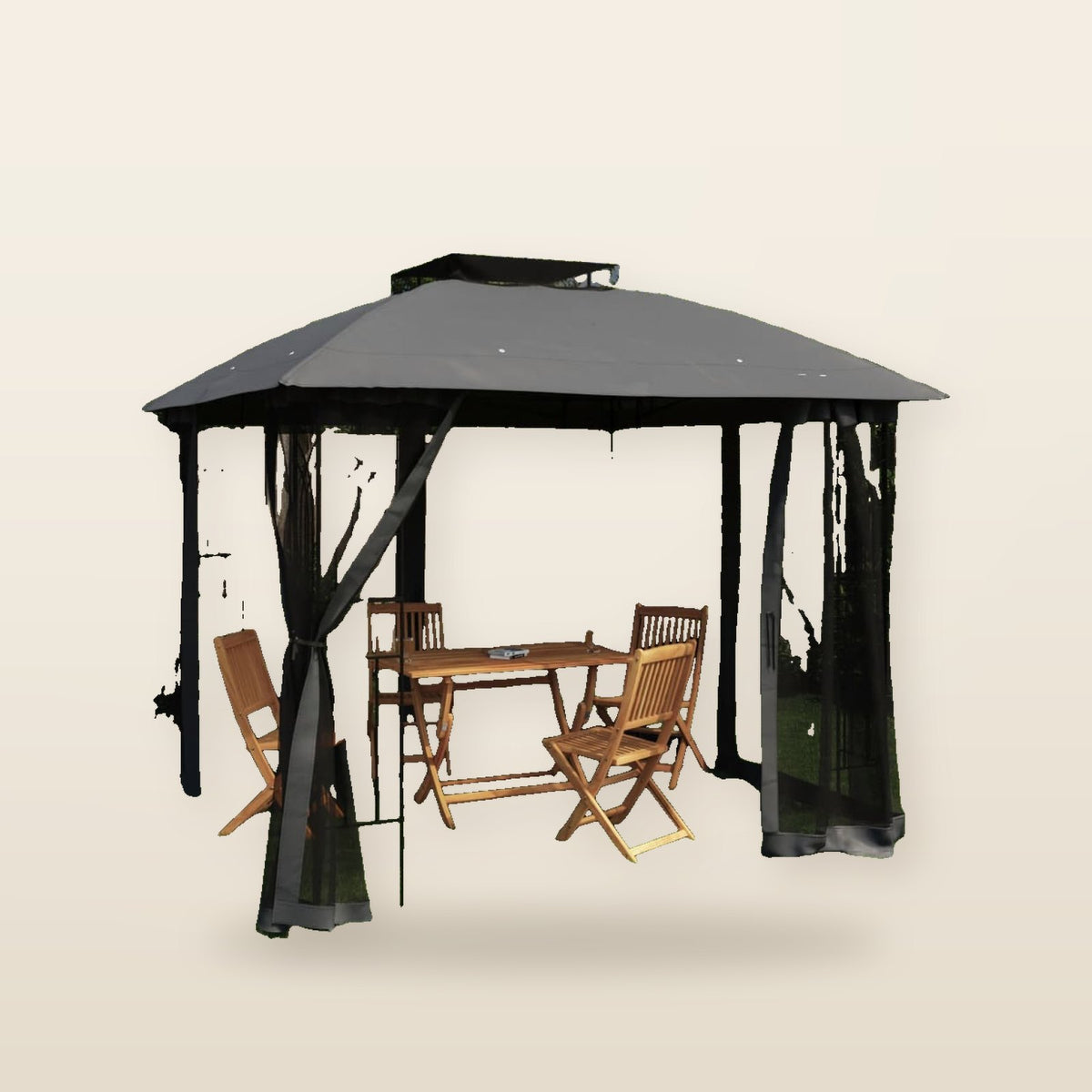 Tonnelle de Jardin avec Double Toit et Parois en Filet – Cadre Acier