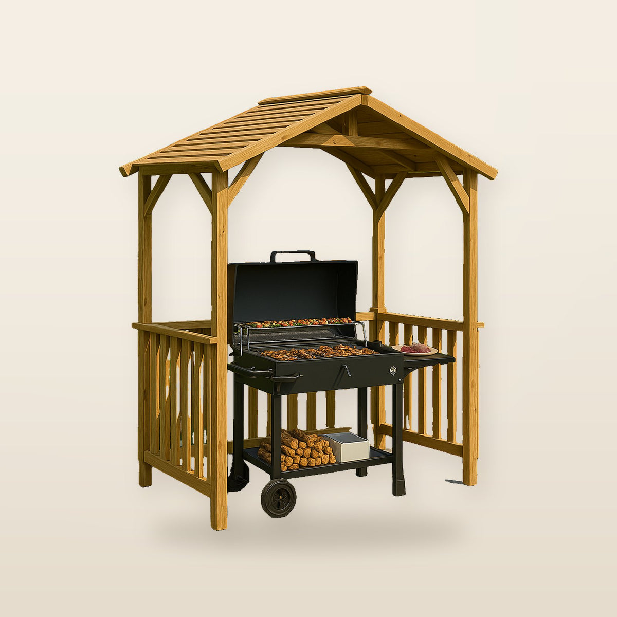 Abri de barbecue en bois de pin imprégné 163,5 × 93 × 210 cm