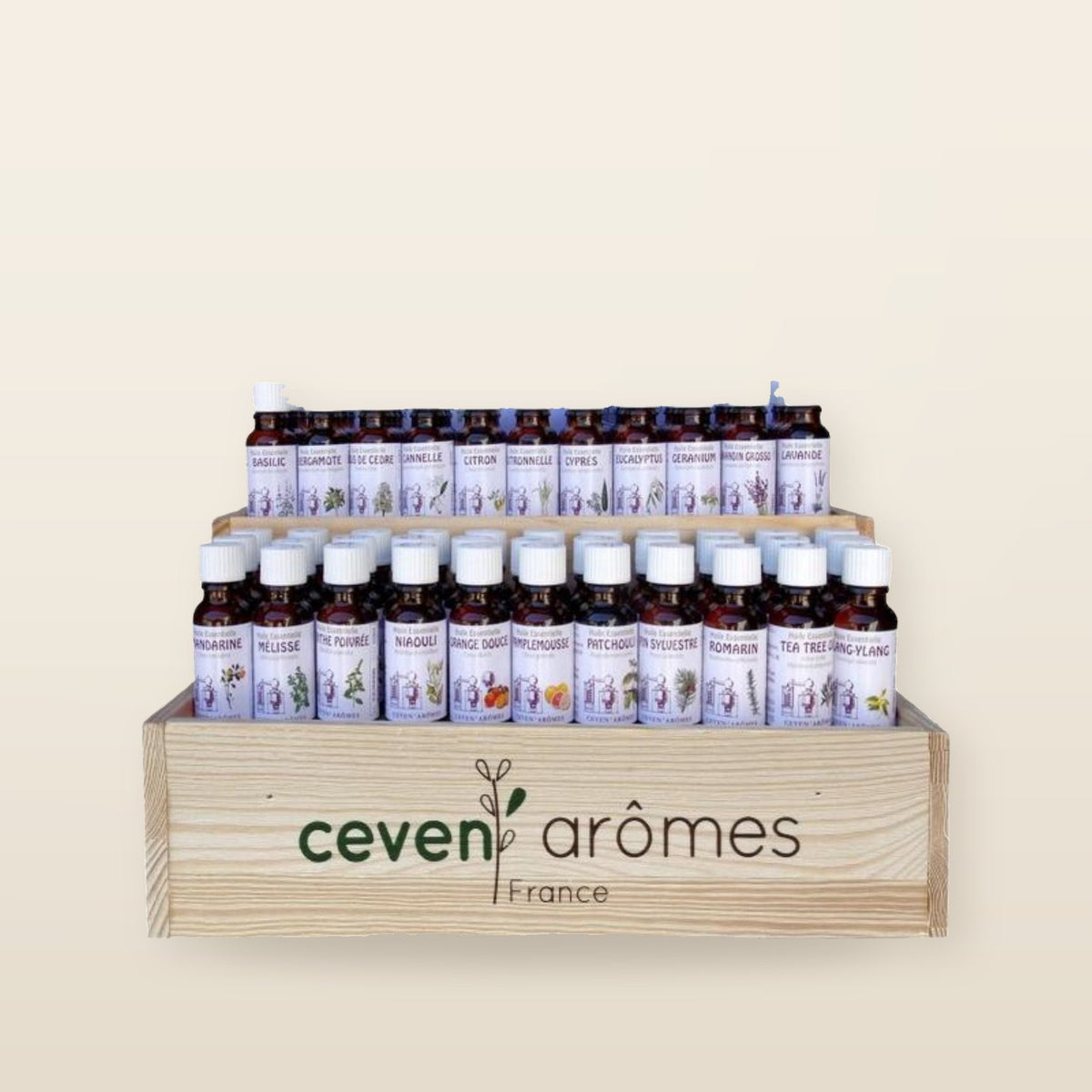 Exklusive Schachtel mit 64 ätherischen Ölen à 20 ml, 100 % rein – Céven'Arômes