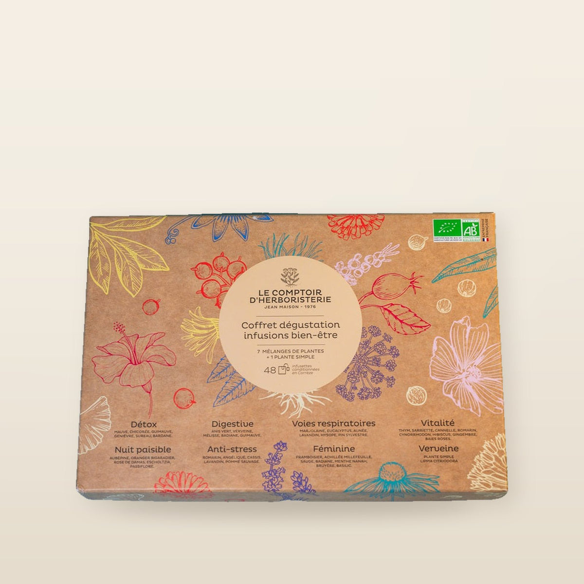 Coffret de Sélection d'Infusions Bio – 48 Infusettes pour Tous Vos Moments de Bien-Être – Comptoir d’Herboristerie