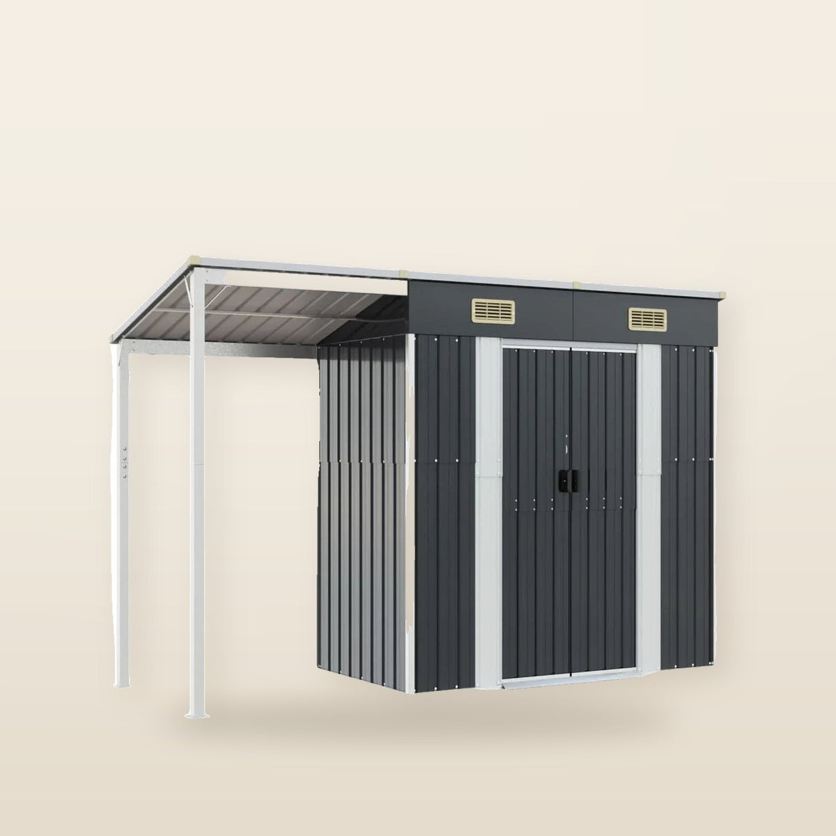 Abri de jardin avec toit prolongé acier anthracite 277 × 110cm Gris Foncé