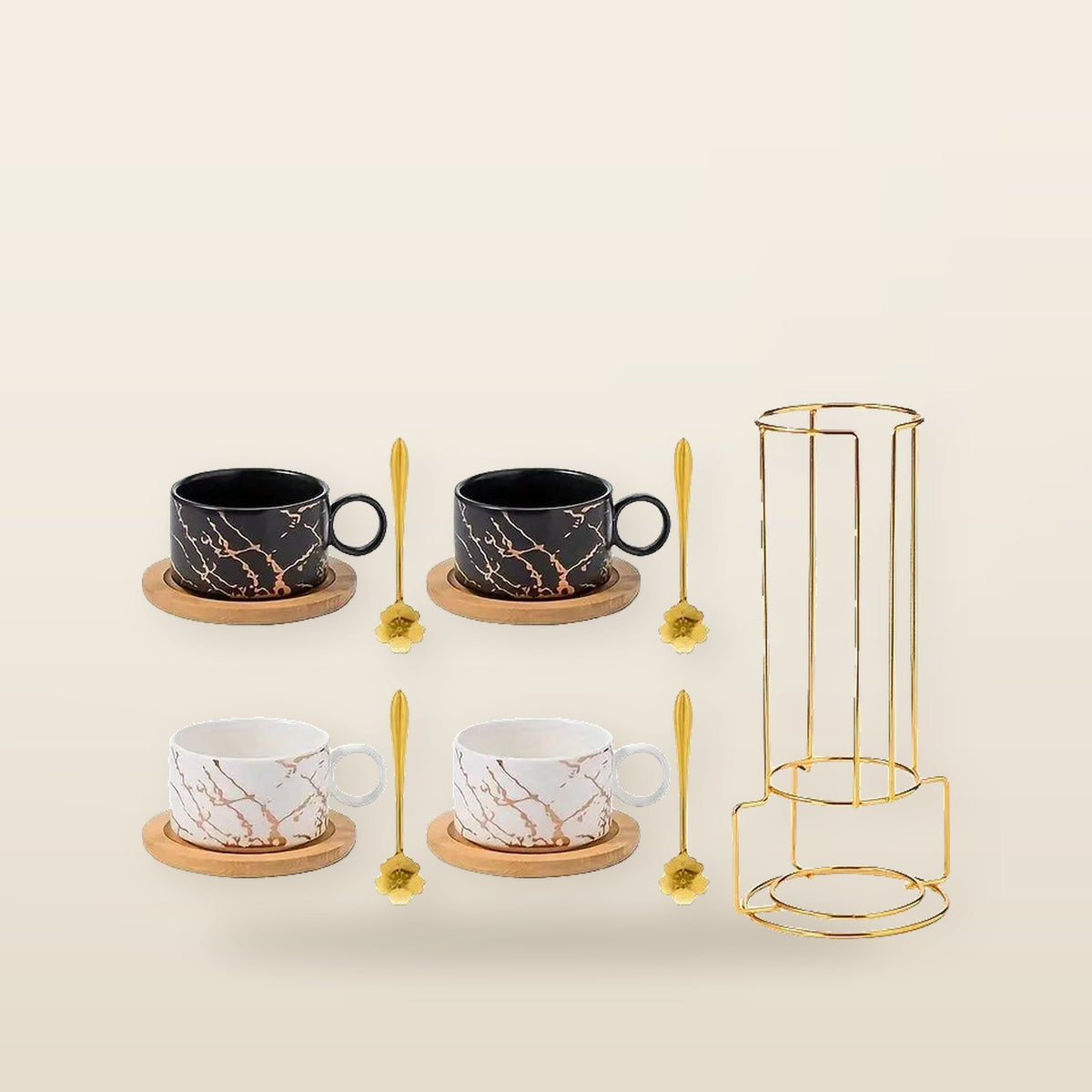 Ensemble de 4 Tasses à Café en Céramique – Design Marbre