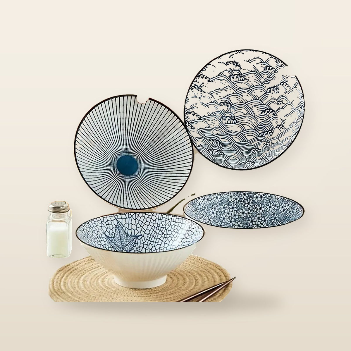 Ensemble de Bols en Céramique Kyoto Bleu