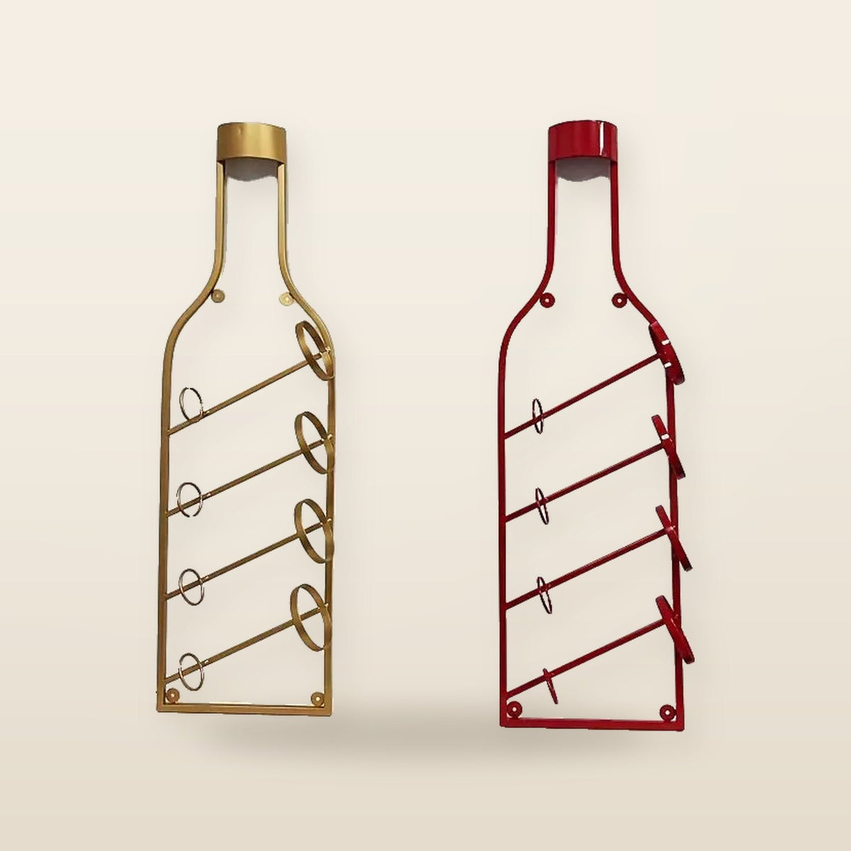 Étagère à Vin Murale Vintage en Bronze – 4 Bouteilles