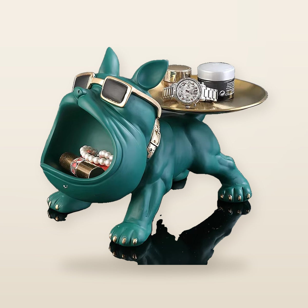 Figurine Bouledogue Décorative en Résine avec Boîte de Rangement