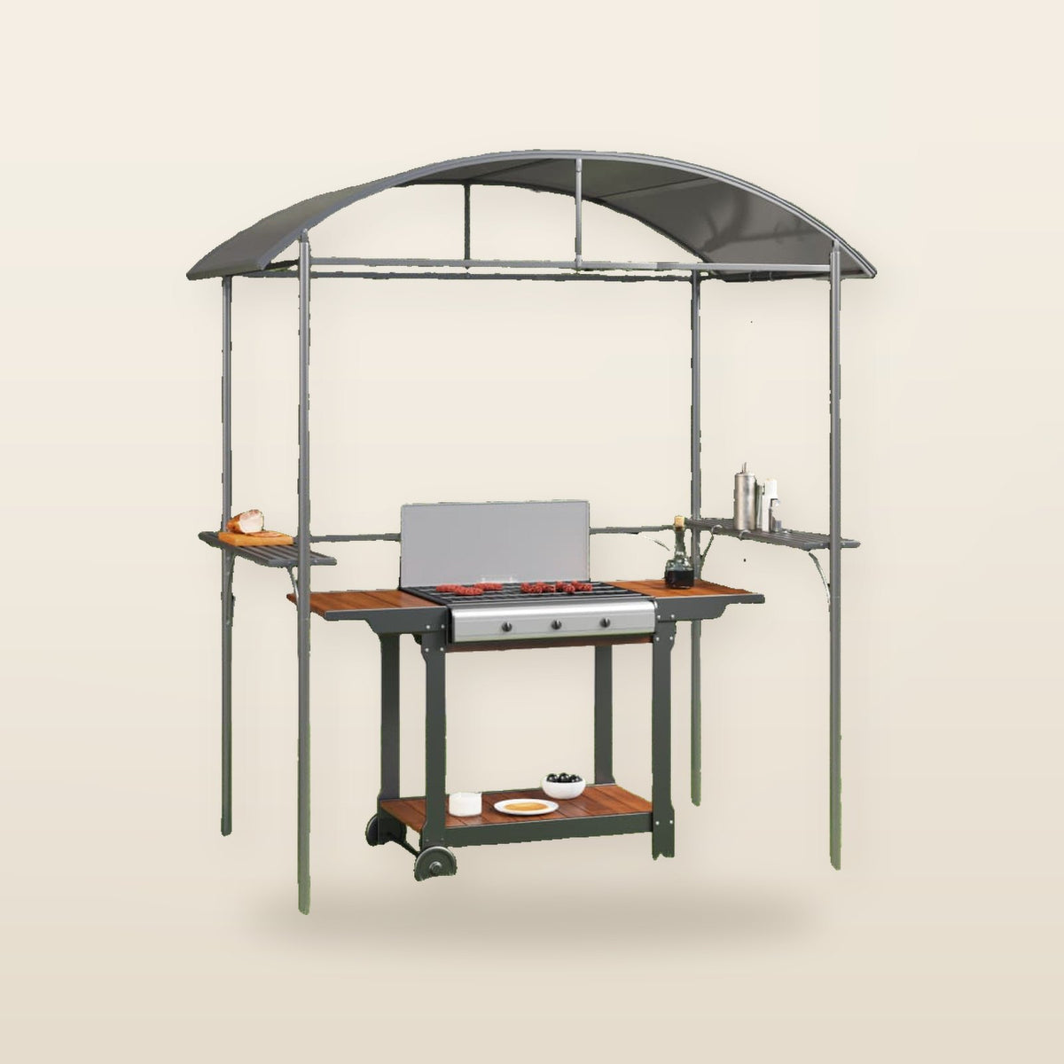 Gazebo BBQ avec étagères latérales anthracite 220 × 115 × 230 cm en acier