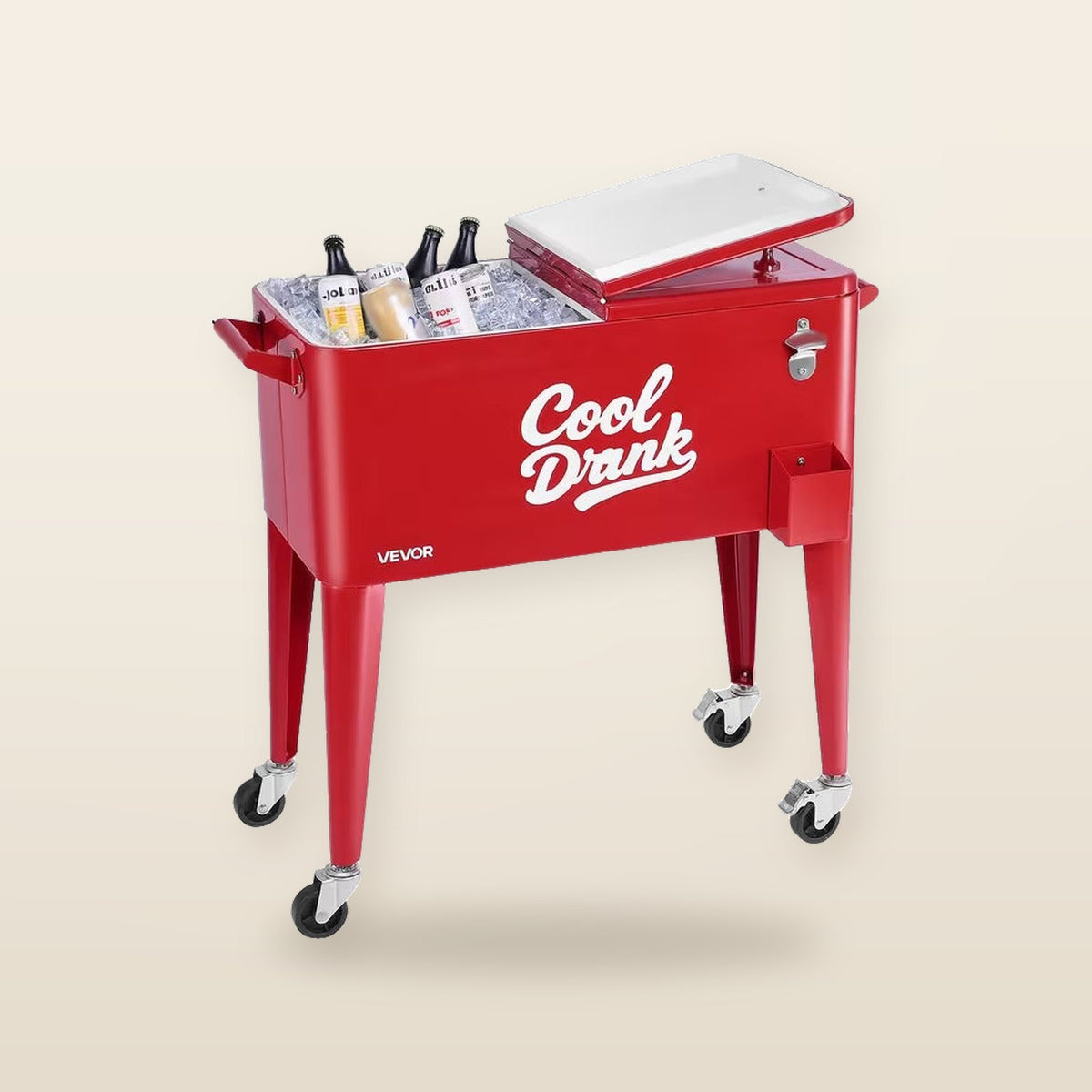 Glacière sur roulettes VEVOR 75,7 L – Chariot à boissons rouge