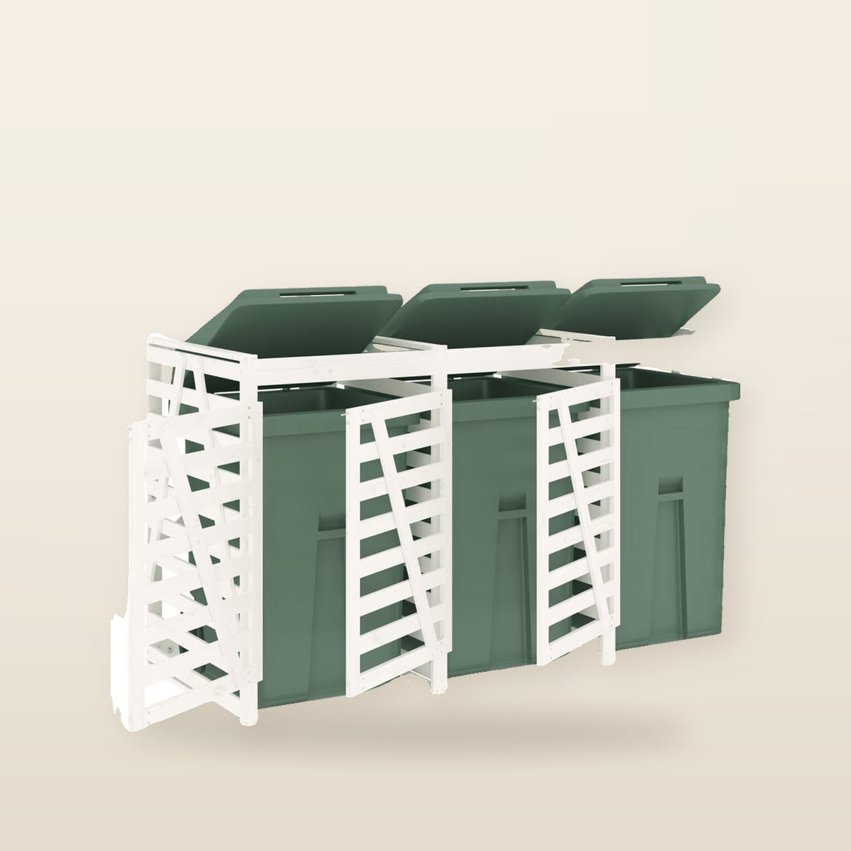 Abri pour poubelles triple en bois - Design ventilé et pratique Bois Blanc
