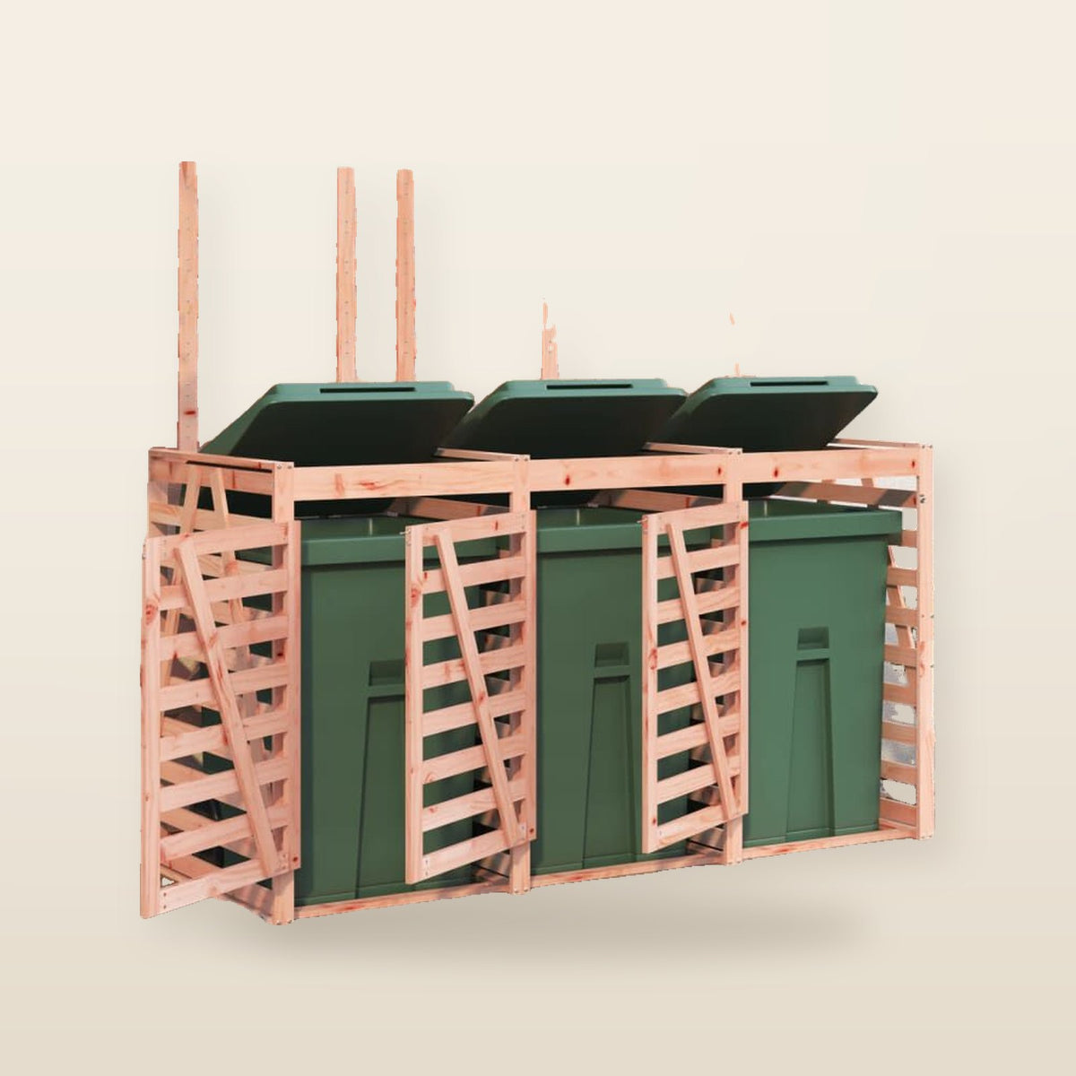 Abri pour poubelles triple en bois - Design ventilé et pratique Bois Douglas naturel