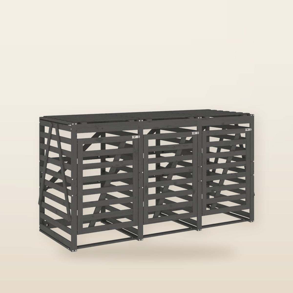 Abri pour poubelles triple en bois - Design ventilé et pratique Bois Gris