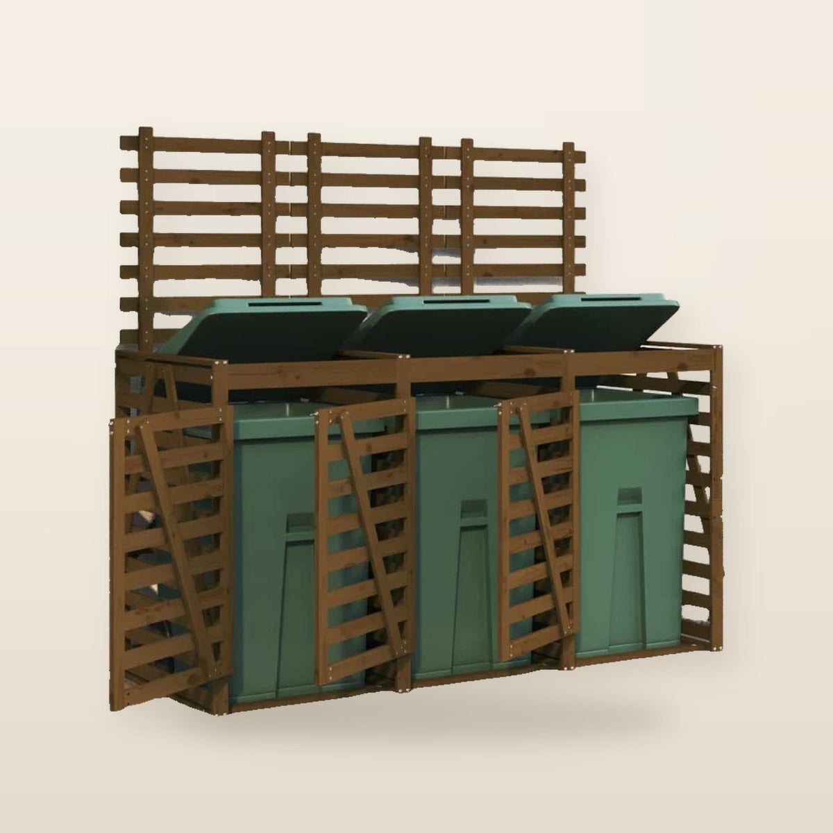 Abri pour poubelles triple en bois - Design ventilé et pratique Bois Marron Miel