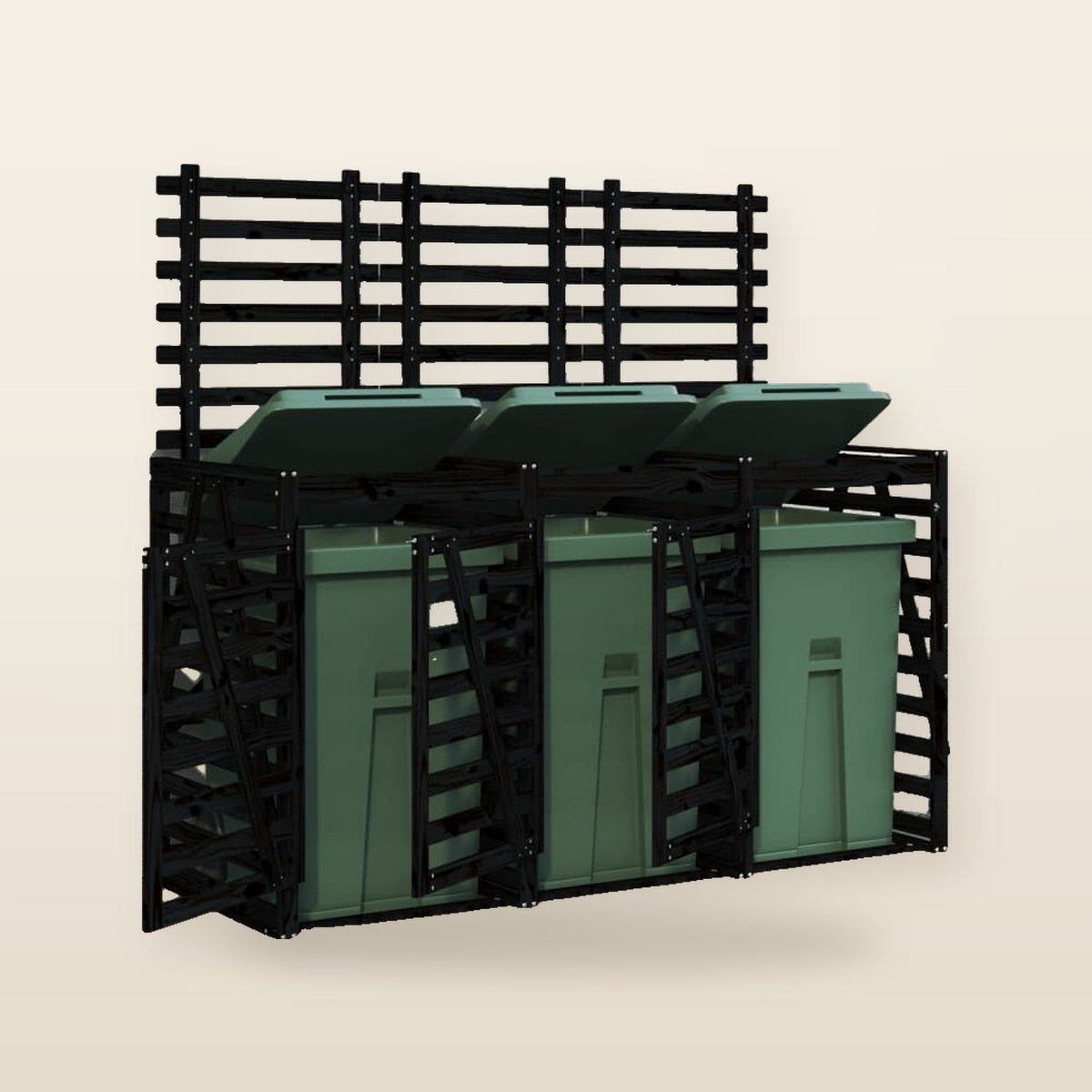 Abri pour poubelles triple en bois - Design ventilé et pratique Bois Noir