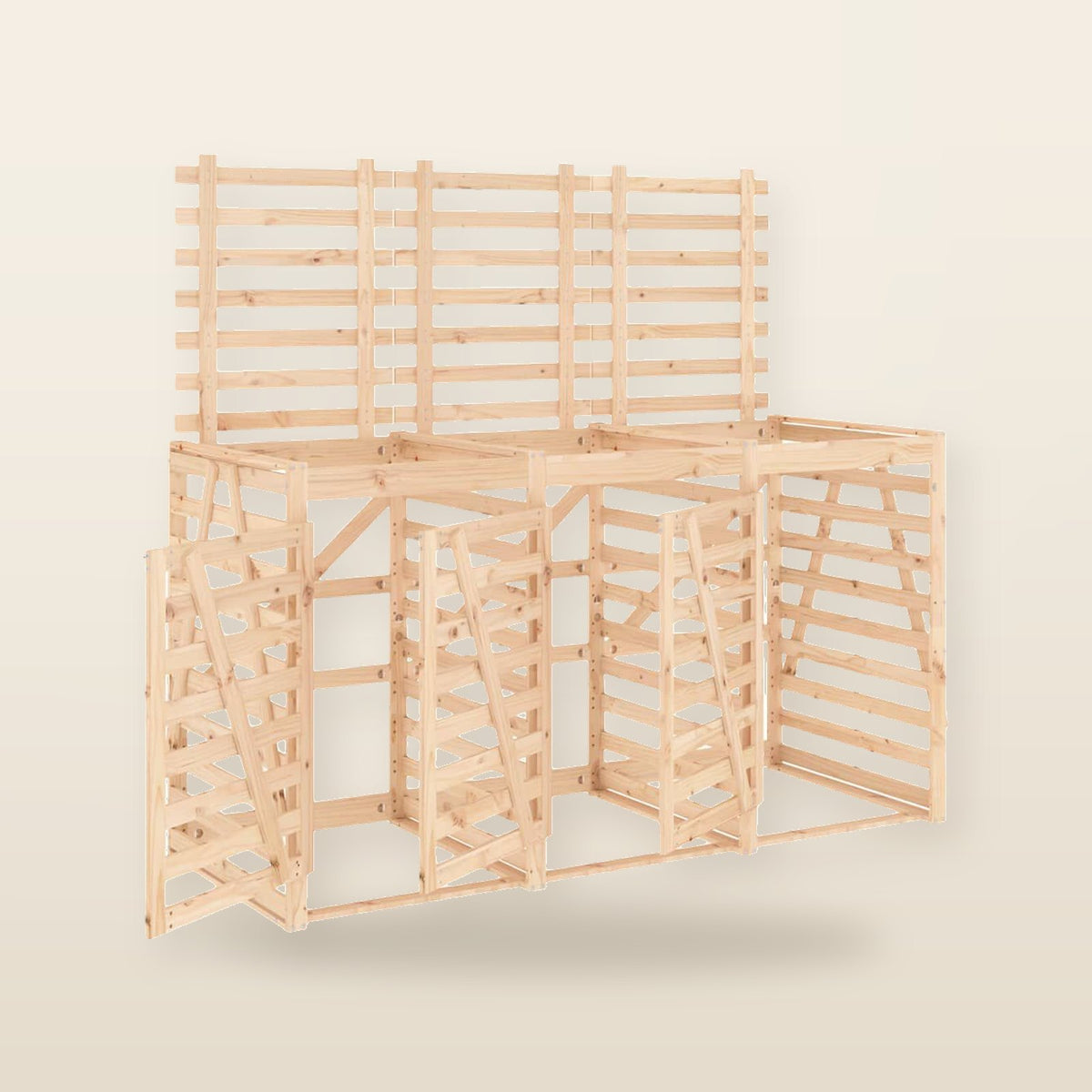 Abri pour poubelles triple en bois - Design ventilé et pratique Bois Naturel