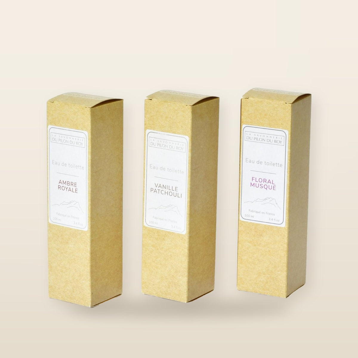 La Savonnerie du Pilon du Roy – Eau de Toilette Trio Set – Blumiger Moschus, Vanille-Patschuli, Amber Royale – 3 x 50 ml