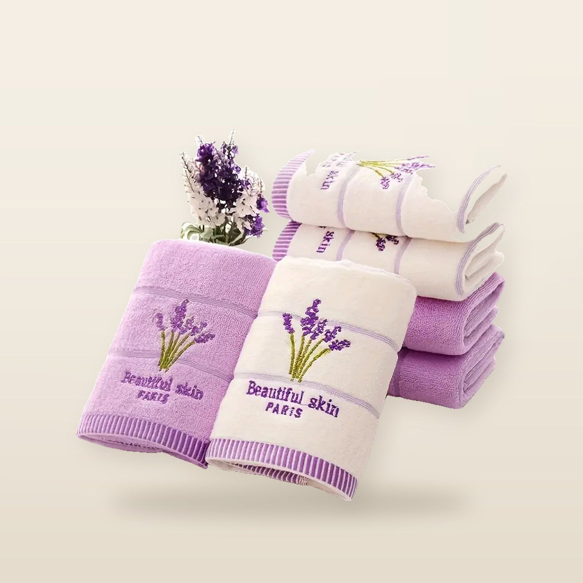 Lot de 2 Serviettes en Coton Lavande – Douces, Absorbantes et Élégantes